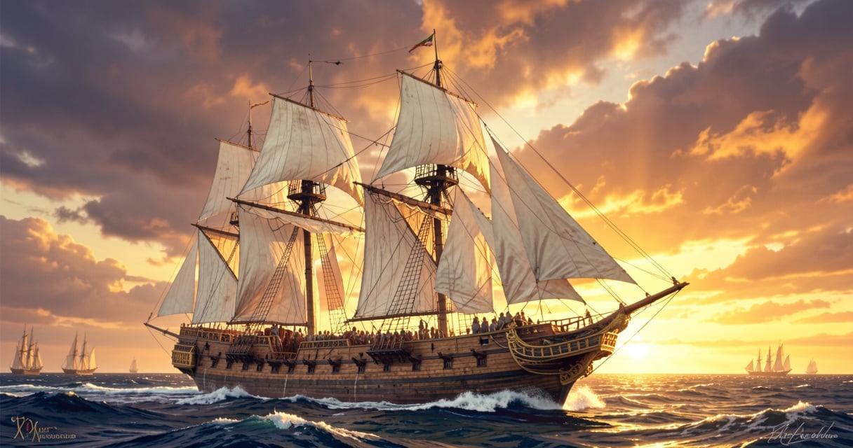 Vaisseau de guerre à voile du XVIIIe siècle naviguant en haute mer