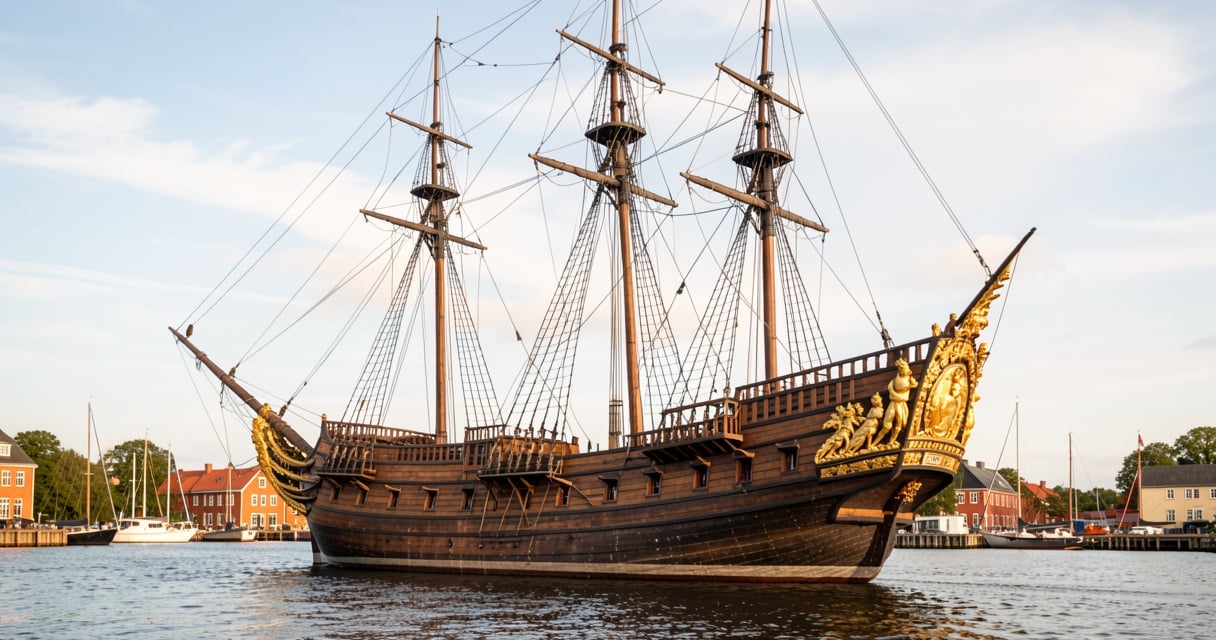Le Vasa, navire de guerre suédois à trois mâts orné de sculptures dorées