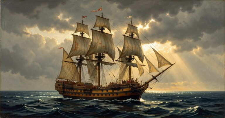 Vaisseau de ligne français du XVIIIe siècle naviguant toutes voiles dehors